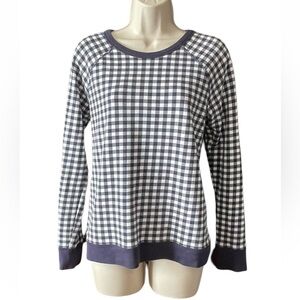 Draper James Sweatshirt Women’s Size Small Navy White Gingham Check Natalie Top
